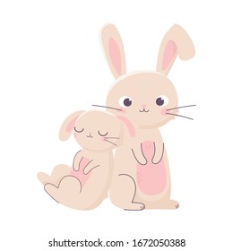 feliz día de Pascua, adorables conejos caricaturistas ilustraciones vectoriales