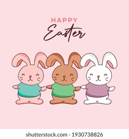 happy easter day with cute rabbits cartoons. vector illustration