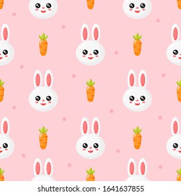Happy Easter day cute seamless pattern. bunny and carrot. rabbits isolated on pink background. vector Illustration.