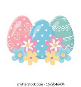 alegre Día de Pascua decoración huevos pintados flores adorno ilustración vectorial