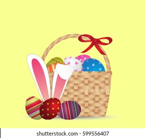 Happy easter day design Basket of easter eggs with rabbit ears,illustration EPS10.