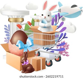Happy Easter Day Design with Cute Bunny Vector Illustration