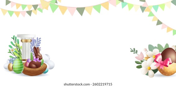 Happy Easter Day Design with Cute Bunny Vector Illustration