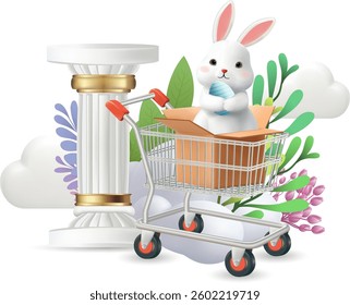 Happy Easter Day Design with Cute Bunny Vector Illustration