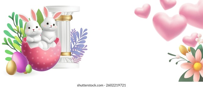 Happy Easter Day Design with Cute Bunny Vector Illustration
