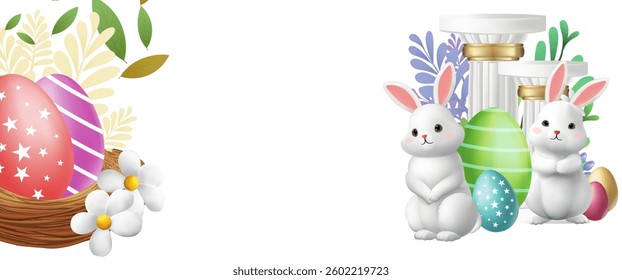Happy Easter Day Design with Cute Bunny Vector Illustration