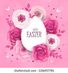 Happy Easter day design with frame egg and flowers.
