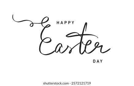 Happy easter day drawing text calligraphy script font black color april month 2025 year easter day ear bunny rabbit spring time celebration season happy easter day design decoration event bunny rabbit