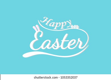 Happy easter day with ears bunny in white font.vector and illustration