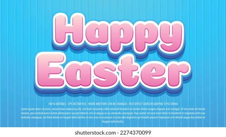 Happy easter day editable text effect template with 3d style use for logo and business brand