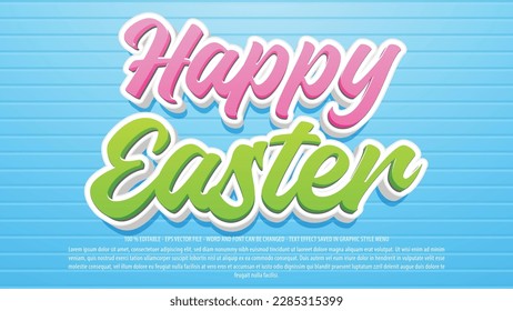 Happy easter day editable text effect template with 3d style use for logo and business brand