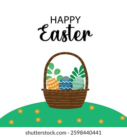 Happy easter day egg in basket decoration spring easter background 