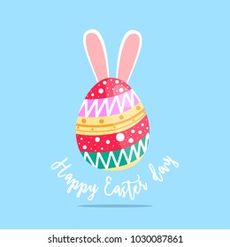 Happy Easter day easter egg with bunny ears.