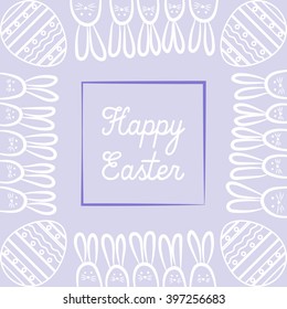 Happy Easter day with egg and rabbit. Vector illustration.