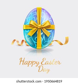 Happy easter day easter eggs blue color with glod ribbon. Vector illustrations.