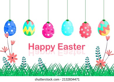 Happy Easter Day. Easter eggs with different texture on white background. Spring holiday. Decorative Easter egg Hunt at Good Friday, Easter Monday vector illustrations 