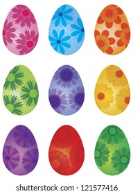 Happy Easter Day Eggs with Flower Patterns Isolated on White Background Illustration Vector