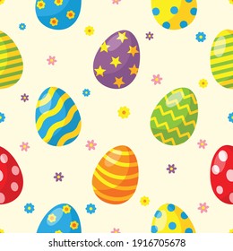 happy easter day eggs seamless pattern on cream background. illustration vector.