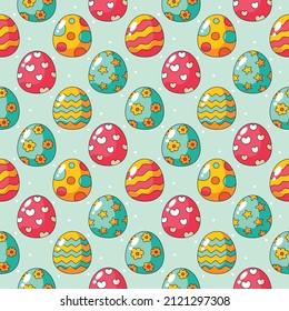 happy easter day eggs seamless pattern on blue background. illustration vector.