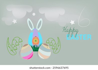Happy Easter day event bunnies and eggs.