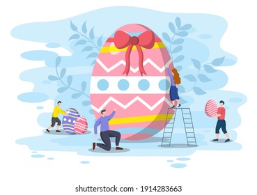 Happy Easter Day Flat Design Illustration Background for Poster, Invitation, and Greeting Card. Rabbit and Eggs Concept.