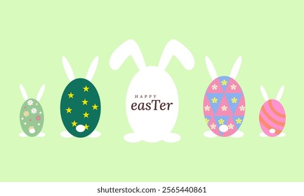 Happy Easter day with green background design, Easter eggs with ears of bunny.