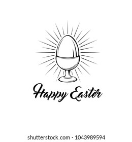 Happy easter day greeting card with egg holder. Egg-cup in beams. Vector illustration. Happy Easter text.
