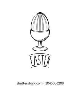 Happy easter day greeting card with egg holder. Egg-cup. Vector illustration. Easter design element. Easter lettering.