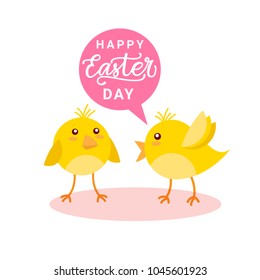 Happy Easter Day Greeting Card Background With Cute Chicken Babies Vector Illustration