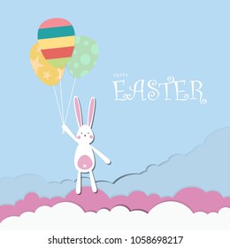 Happy Easter day Greeting card, Greeting card with Easter egg and rabbit, Funny bunny, Easter Bunny, illustration vector.