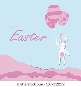 Happy Easter day Greeting card, Greeting card with Easter egg and rabbit, Funny bunny, Easter Bunny, illustration vector.