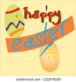 Happy Easter Day. Greeting card. Egg, font characters, poster, drawing. Vector.
