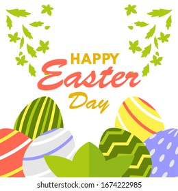 Happy easter day greeting card design template for celebrate Jesus rose from the dead in Christmas. Also include easter eggs illustration vector. Suitable for social media template, blog post, etc.