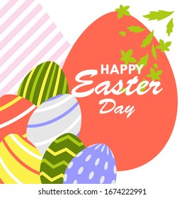Happy easter day greeting card design template for celebrate Jesus rose from the dead in Christmas. Also include easter eggs illustration vector. Suitable for social media template, blog post, etc.