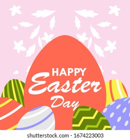 Happy easter day greeting card design template for celebrate Jesus rose from the dead in Christmas. Also include easter eggs illustration vector. Suitable for social media template, blog post, etc.