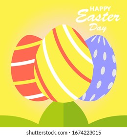 Happy easter day greeting card design template for celebrate Jesus rose from the dead in Christmas. Also include easter eggs illustration vector. Suitable for social media template, blog post, etc.
