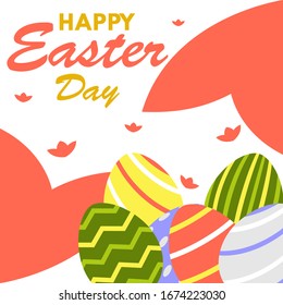 Happy easter day greeting card design template for celebrate Jesus rose from the dead in Christmas. Also include easter eggs illustration vector. Suitable for social media template, blog post, etc.