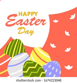 Happy easter day greeting card design template for celebrate Jesus rose from the dead in Christmas. Also include easter eggs illustration vector. Suitable for social media template, blog post, etc.