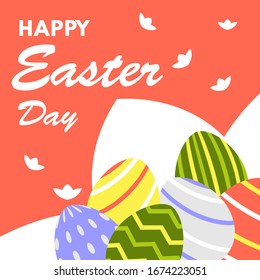 Happy easter day greeting card design template for celebrate Jesus rose from the dead in Christmas. Also include easter eggs illustration vector. Suitable for social media template, blog post, etc.