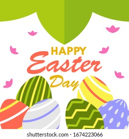 Happy easter day greeting card design template for celebrate Jesus rose from the dead in Christmas. Also include easter eggs illustration vector. Suitable for social media template, blog post, etc.