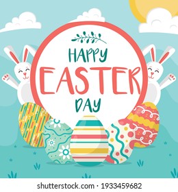 Happy easter day greeting card. Vector Illustration