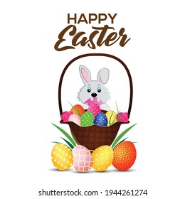 Happy easter day greeting card with colorful easter eggs