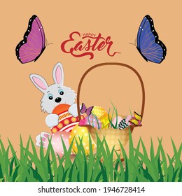 Happy easter day greeting card with colorful easter eggs