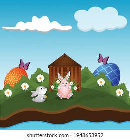 Happy easter day greeting card with colorful easter eggs
