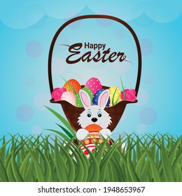 Happy easter day greeting card with colorful easter eggs