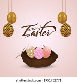 Happy easter day greeting card with colorful easter eggs 