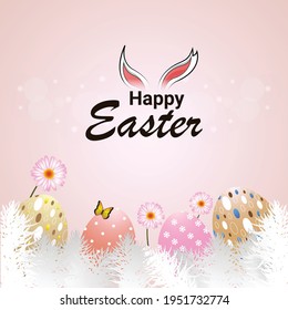 Happy easter day greeting card with colorful easter eggs 