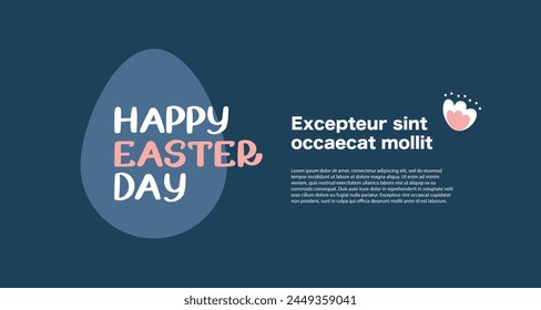 Happy Easter day greeting card with egg on a blue background. Trendy modern design with typography in pastel colors. Easter egg sale horizontal banner. Place for your text