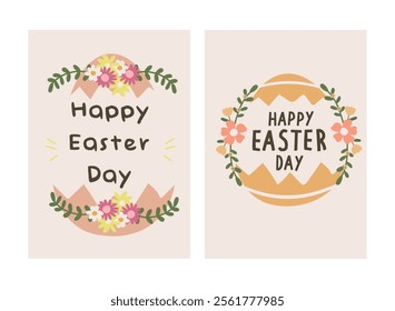 Happy Easter Day greeting card, party posters or flyers set. Easter invitation card vector. Bunny easter card set for social media post.