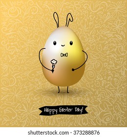Happy Easter Day greeting card with colored eggs and flowers.
Hand Drawn and Handwritten Design Elements. Vector illustration 
Lettering Design.